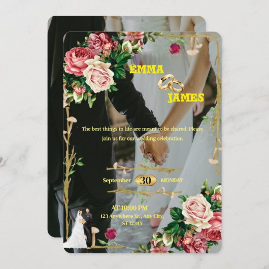 編集可能エレガント結婚式の招待カード シーズンカード (正面/裏面)