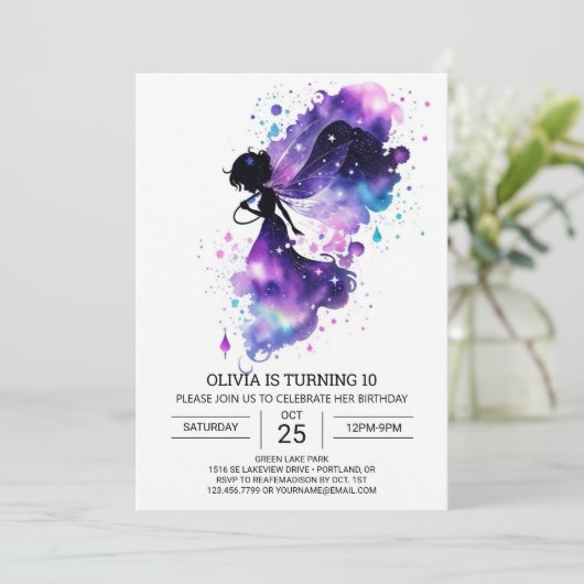 編集可能エンチャントフェアリー誕生日 招待状 (スタンド正面)