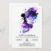 編集可能エンチャントフェアリー誕生日 招待状 (正面/裏面)