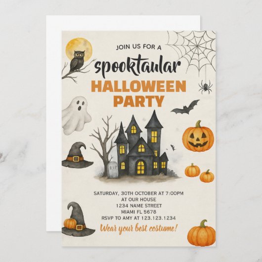 編集可能オータムハロウィーン招待状 招待状 (正面/裏面)