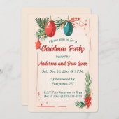 編集可能オーナメントとエバーグリーンクリスマス 招待状 (正面/裏面)