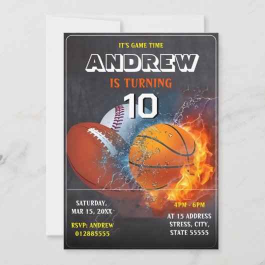 編集可能オールスタースポーツ誕生日招待状 招待状 (正面)