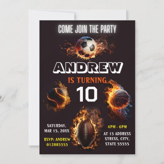 編集可能オールスタースポーツ誕生日招待状 招待状 (正面)