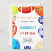 編集可能オールスター数々のスポーツパーティー招待状 招待状 (正面)