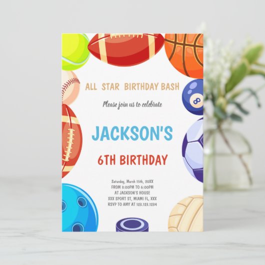 編集可能オールスター数々のスポーツパーティー招待状 招待状 (スタンド正面)