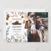 編集可能カウボーイ誕生日フォト招待状 招待状 (正面)