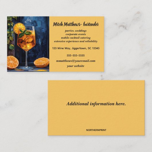 編集可能カクテルガラスバーテンダー 名刺 (正面/裏面)