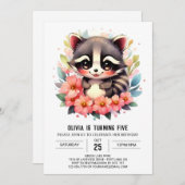 編集可能カスタムラクーンガール誕生日 招待状 (正面/裏面)