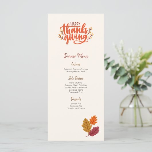 編集可能カスタムリーフ感謝祭メニューテンプレート メニュー (スタンド正面)