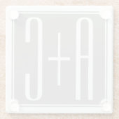 編集可能カップルイニシャル |白とグレー ガラスコースター (裏面)