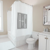 編集可能カップルイニシャル |白とグレー シャワーカーテン (インサイチュ)