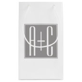 編集可能カップルイニシャル |白とグレー スモールペーパーバッグ (裏面)