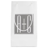 編集可能カップルイニシャル |白とグレー スモールペーパーバッグ (正面)