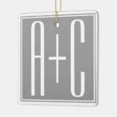 編集可能カップルイニシャル |白とグレー セラミックオーナメント (左)