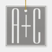 編集可能カップルイニシャル |白とグレー セラミックオーナメント (裏面)