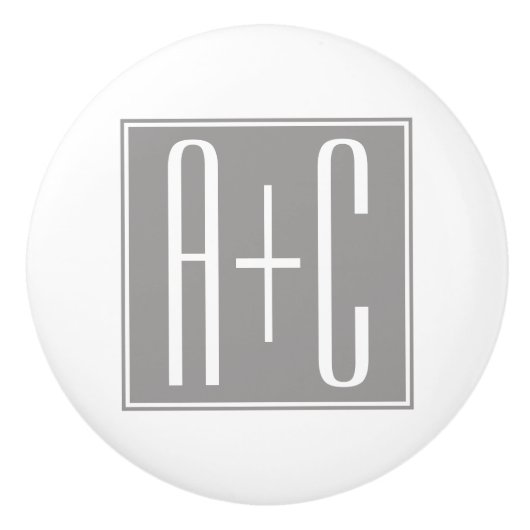 編集可能カップルイニシャル |白とグレー セラミックノブ (正面)