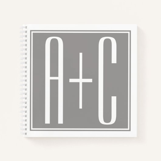 編集可能カップルイニシャル |白とグレー ノートブック (正面)