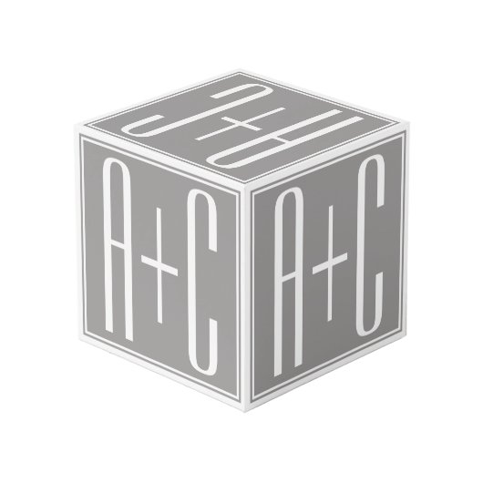 編集可能カップルイニシャル |白とグレー フォトキューブ (裏面アングル)