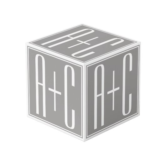 編集可能カップルイニシャル |白とグレー フォトキューブ (正面アングル)