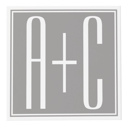 編集可能カップルイニシャル |白とグレー フォトキューブ (正面)