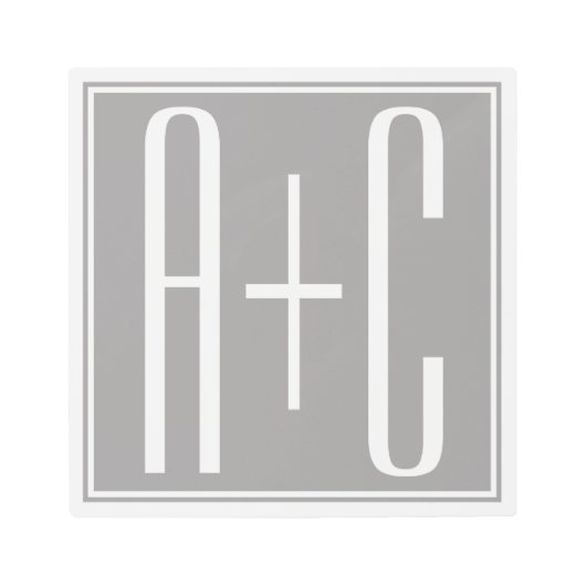 編集可能カップルイニシャル |白とグレー メタルプリント (正面)