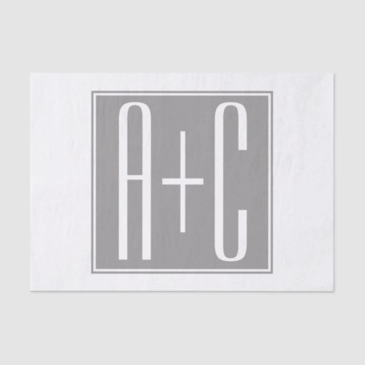 編集可能カップルイニシャル |白とグレー 薄葉紙 (正面)