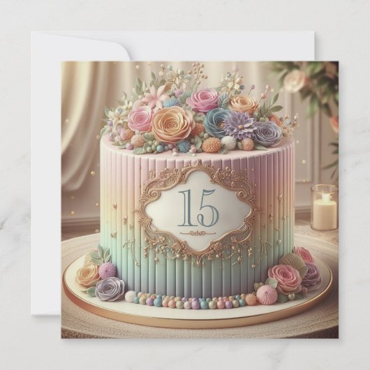 編集可能カラフルな結婚アニバーサリーケーキ 招待状 (正面)