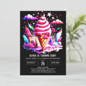 編集可能カラフルアイスクリームガール誕生日 招待状 (スタンド正面)