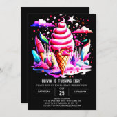 編集可能カラフルアイスクリームガール誕生日 招待状 (正面/裏面)