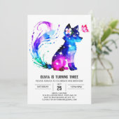 編集可能カラフルウルフデジタルガール誕生日 招待状 (スタンド正面)