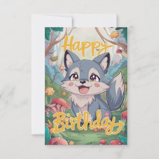 編集可能カラフルウルフデジタル誕生日 カード (正面)