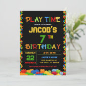 編集可能カラフル建物ブロック誕生日パーティ 招待状 (スタンド正面)