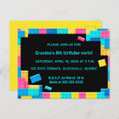 編集可能カラフル建物ブロック誕生日 インビテーションポストカード (正面/裏面)