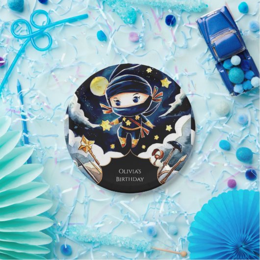 編集可能カラフル忍者誕生日 ペーパープレート (パーティー)