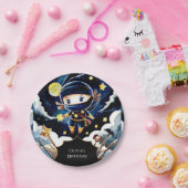 編集可能カラフル忍者誕生日 ペーパープレート (パーティー)