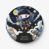 編集可能カラフル忍者誕生日 ペーパープレート (正面)