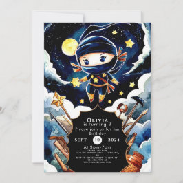 編集可能カラフル忍者誕生日 招待状