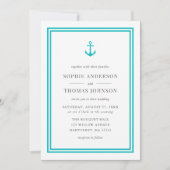 編集可能カラーいかりとストライプ白結婚色 招待状 (正面)