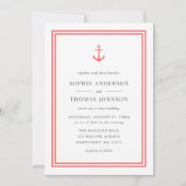 編集可能カラーいかりとストライプ白結婚色 招待状 (正面)