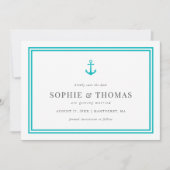 編集可能カラーいかり白ストライプい日付保存 招待状 (正面)