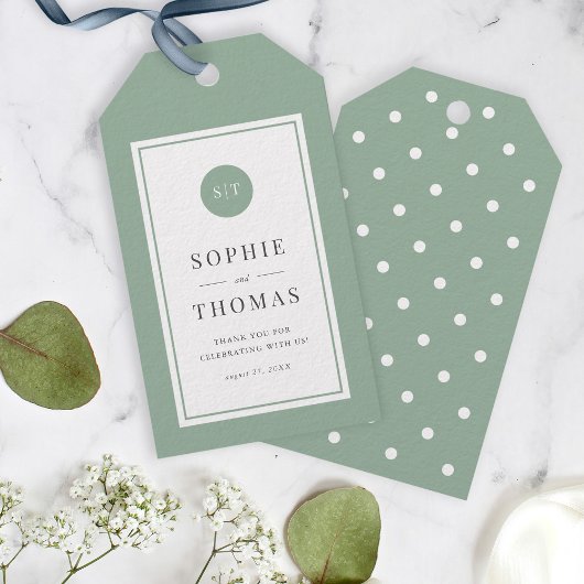 編集可能カラークラシックラウンドモノグラム結婚ズ ギフトタグ