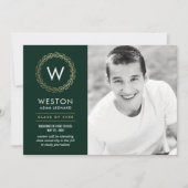 編集可能カラークラシックリース卒業カード 招待状 (正面)