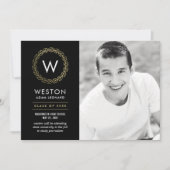 編集可能カラークラシックリース卒業カード 招待状 (正面)