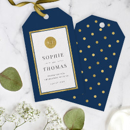 編集可能カラークラシック金ゴールドラウンドモノグラム結婚ズ ギフトタグ