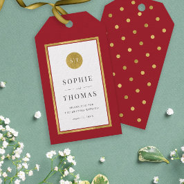 編集可能カラークラシック金ゴールドラウンドモノグラム結婚ズ ギフトタグ