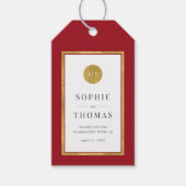 編集可能カラークラシック金ゴールドラウンドモノグラム結婚ズ ギフトタグ (正面)