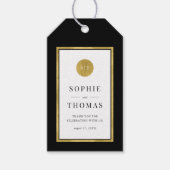 編集可能カラークラシック金ゴールドラウンドモノグラム結婚ズ ギフトタグ (正面)