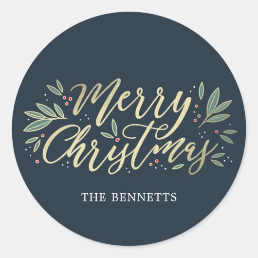 編集可能カラークリスマスグローステッカー ラウンドシール (正面)