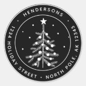編集可能カラークリスマスツリー差出人住所ブラック ラウンドシール (正面)