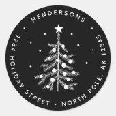 編集可能カラークリスマスツリー差出人住所ブラック ラウンドシール (正面)